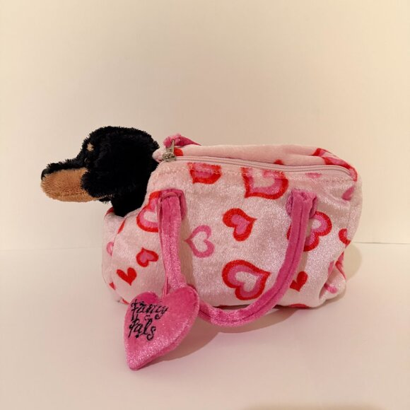 Fancy Pals Dachshund Dog Plush in Purse Heart Print Purse - Picture 4 of 12